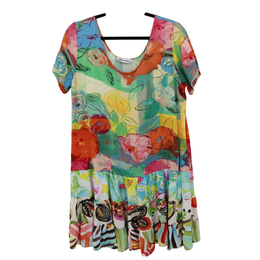 Jams World Mixed Media Dress Womens M Multi‎ Art To Wear Loud Boho 80's Style